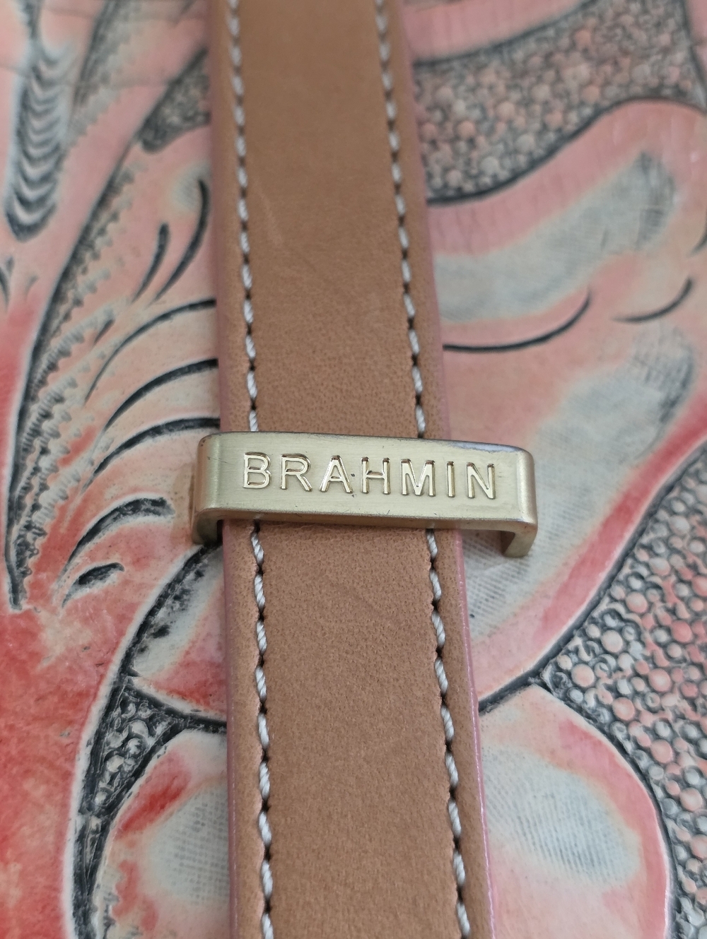 Brahmin All Day Tote Sunset Batik Floral Embossed Leather Tote Bag - Picture 6 of 16